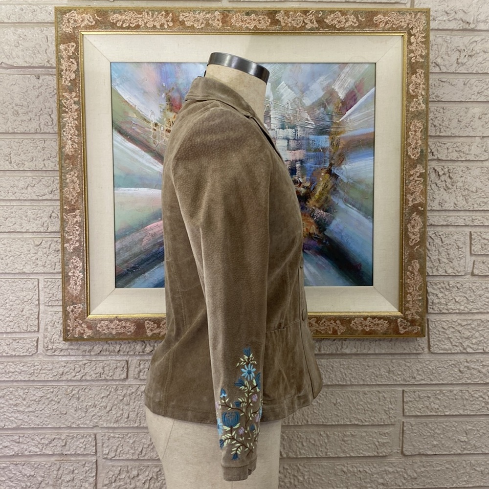 J. Jill Embroidered Sleeves Suede Leather Jacket - Picture 2 of 12